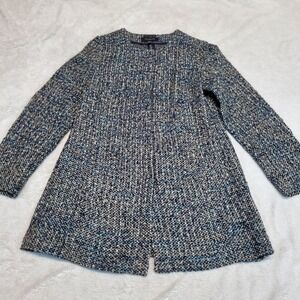 Talbots Blue Cream Tweed‎ Textured Long Cardigan Women 6 Classic Office Capsule